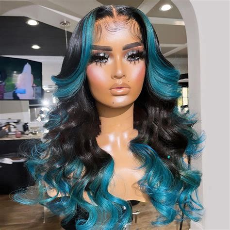 black and blue lace front wig